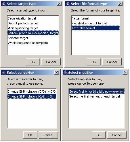 Target Import Dialogs